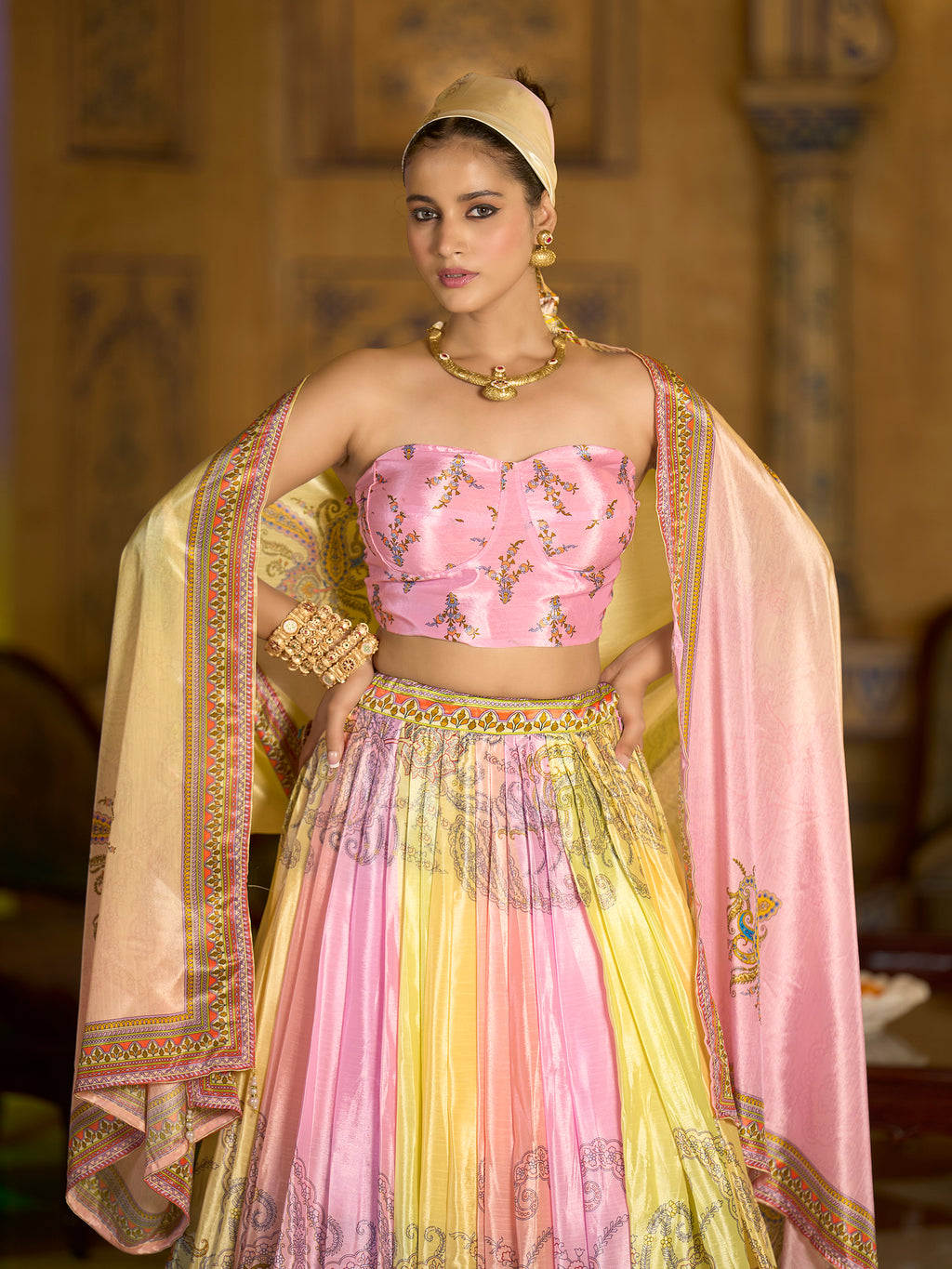 Women's Multi Chinon Lehengas