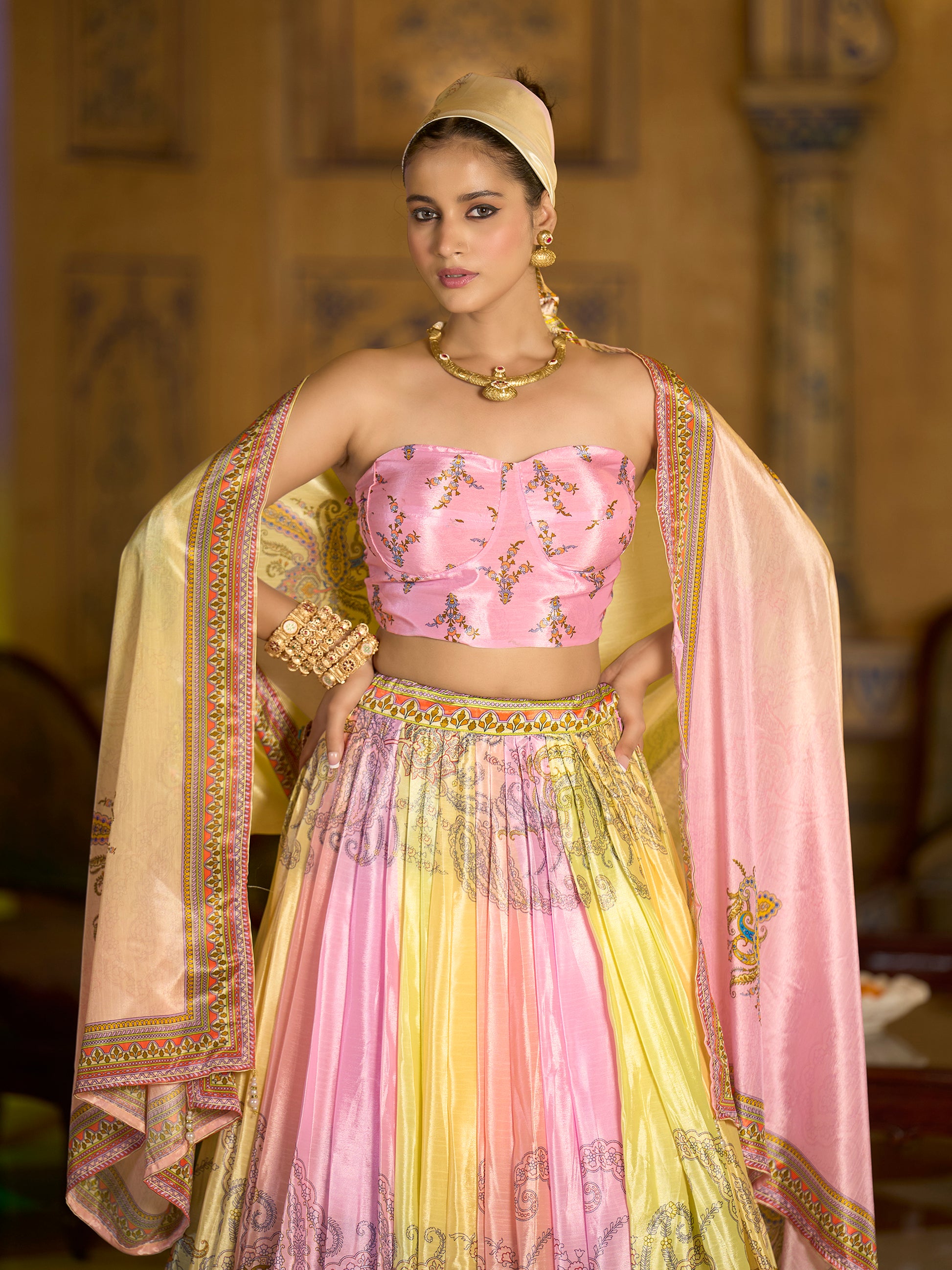Women's Multi Chinon Lehengas