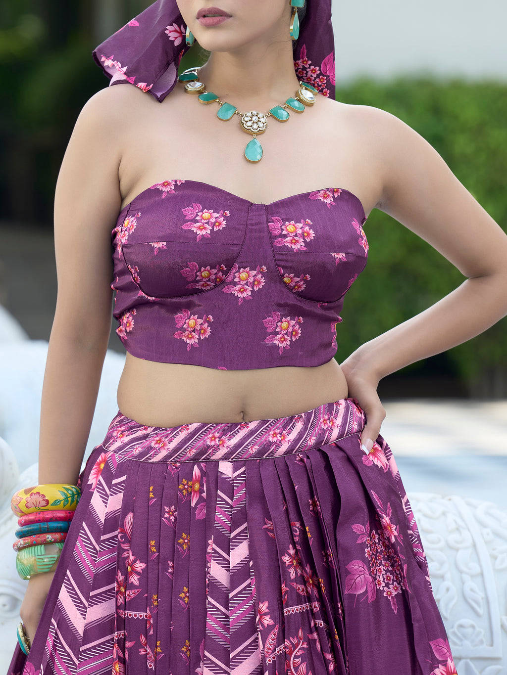 Women's Purple Chinon Lehengas