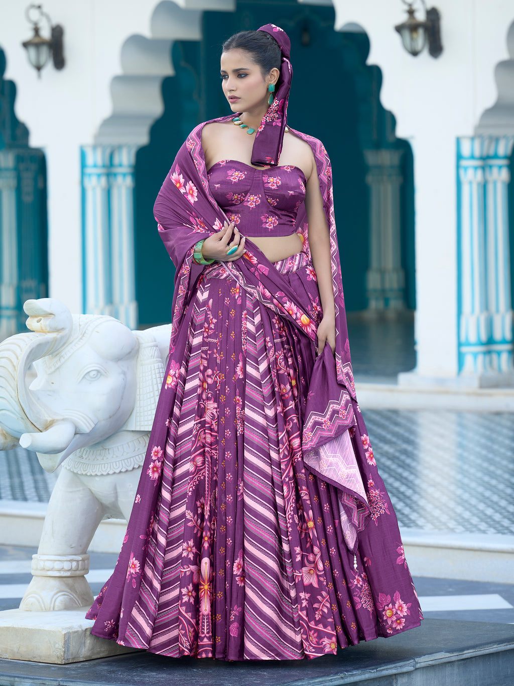 Women's Purple Chinon Lehengas