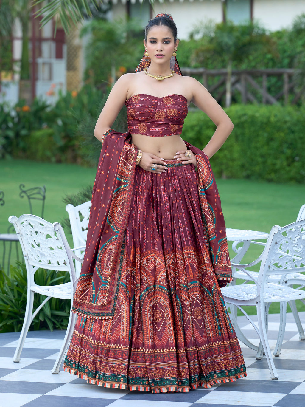 Women's Wine Chinon Lehengas