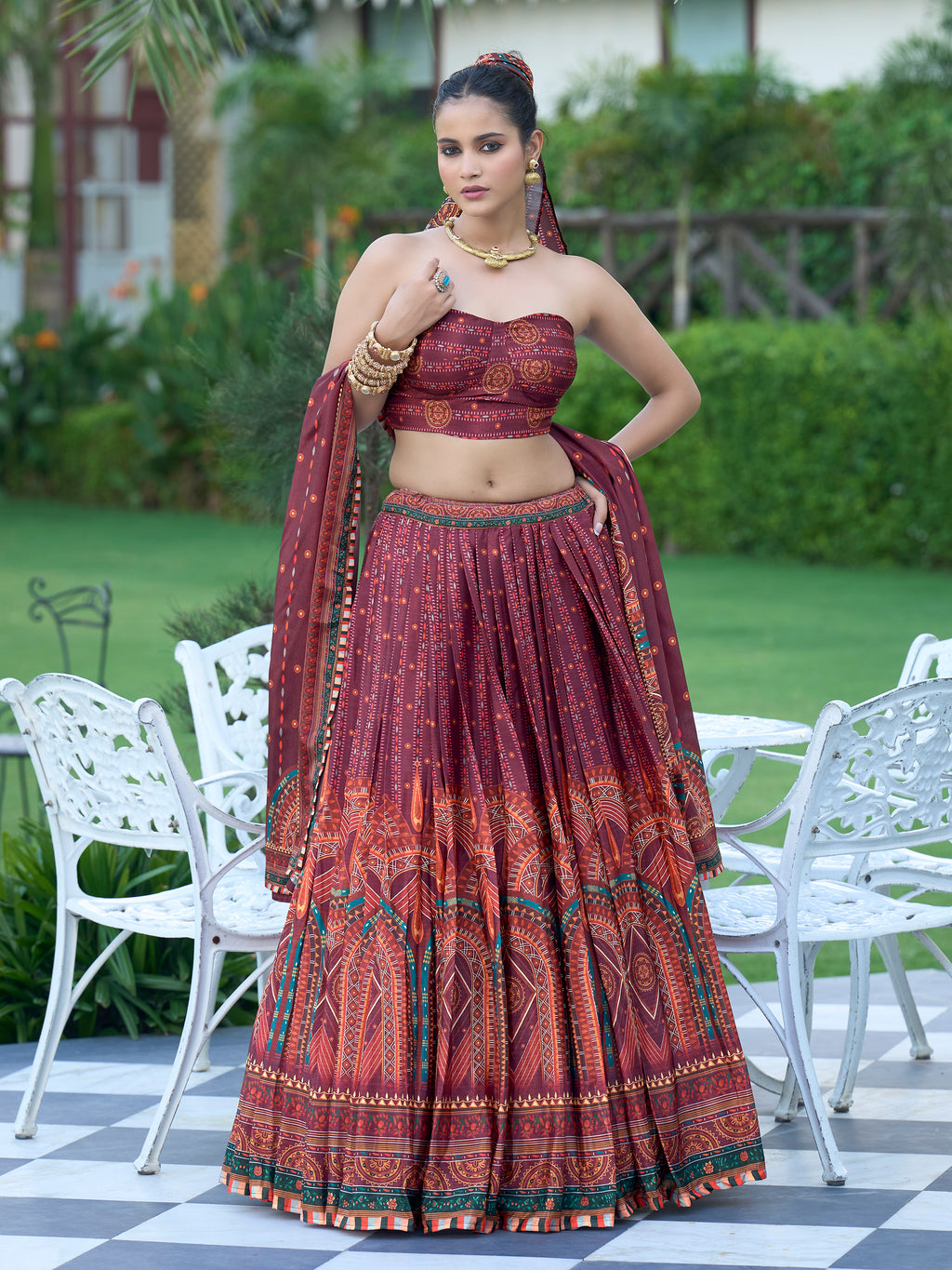 Women's Wine Chinon Lehengas