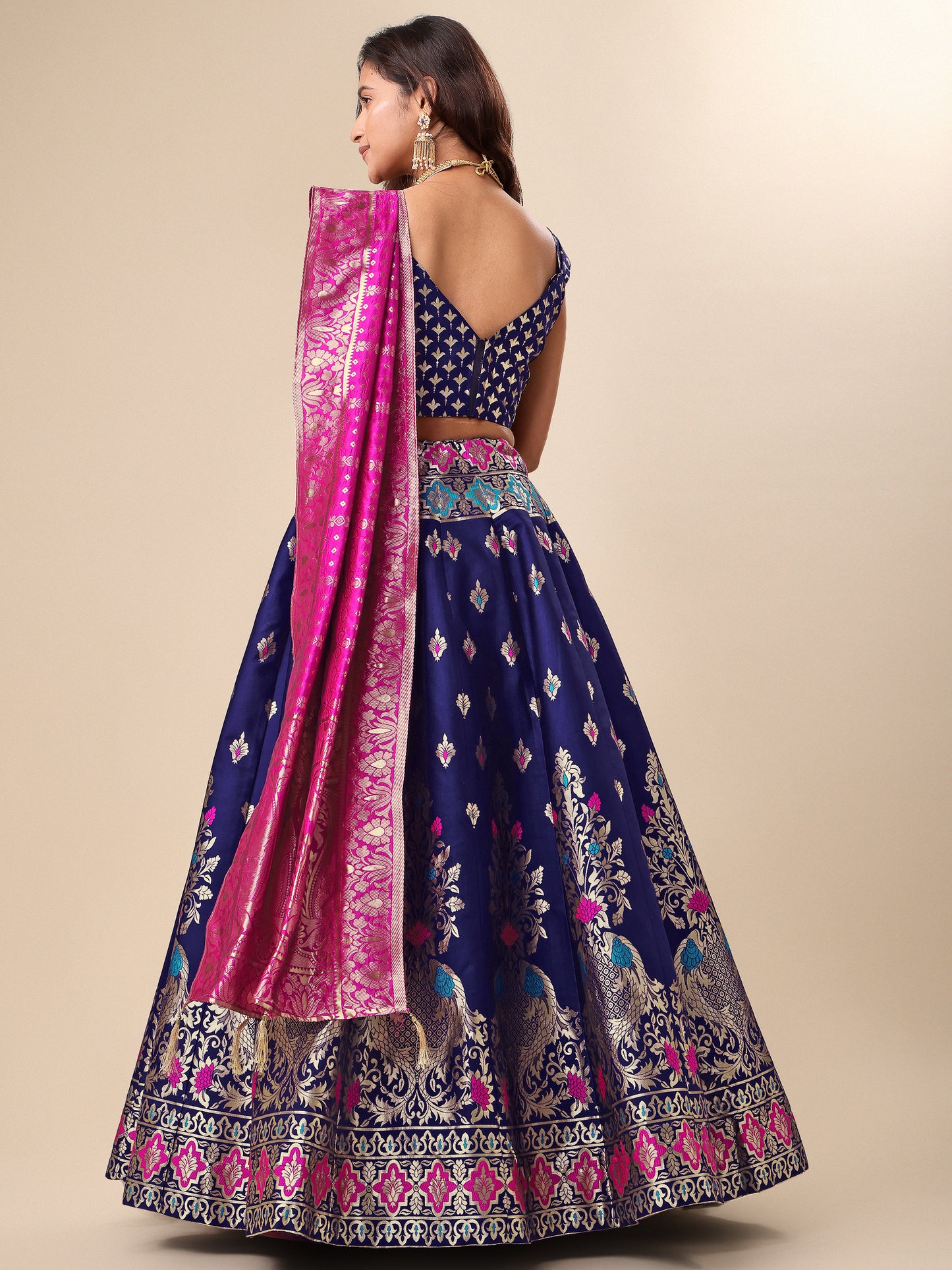 Enhanced Fish Motifs Navy Blue Lehenga Choli