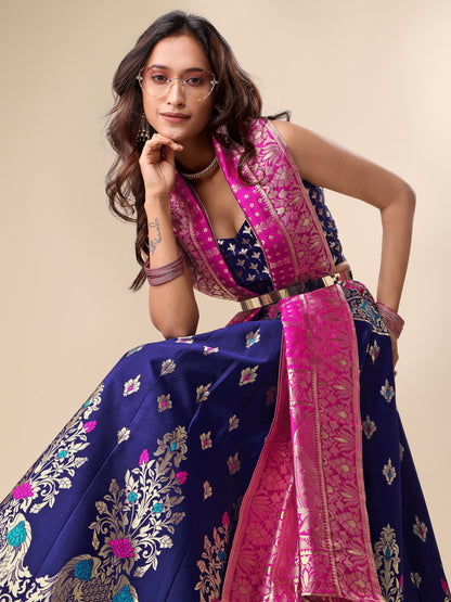 Enhanced Fish Motifs Navy Blue Lehenga Choli