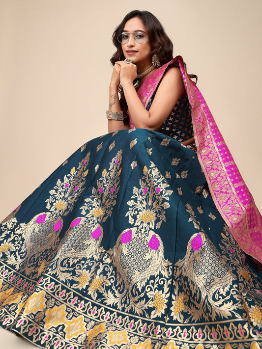 Enhanced Fish Motifs Rama Lehenga Choli