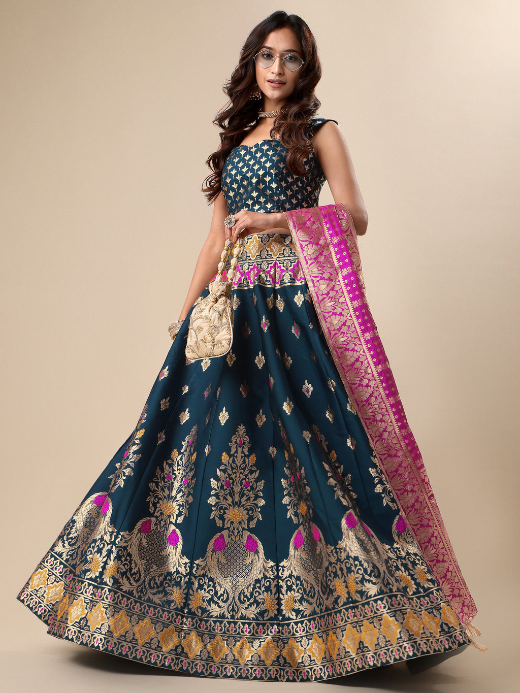 Enhanced Fish Motifs Rama Lehenga Choli