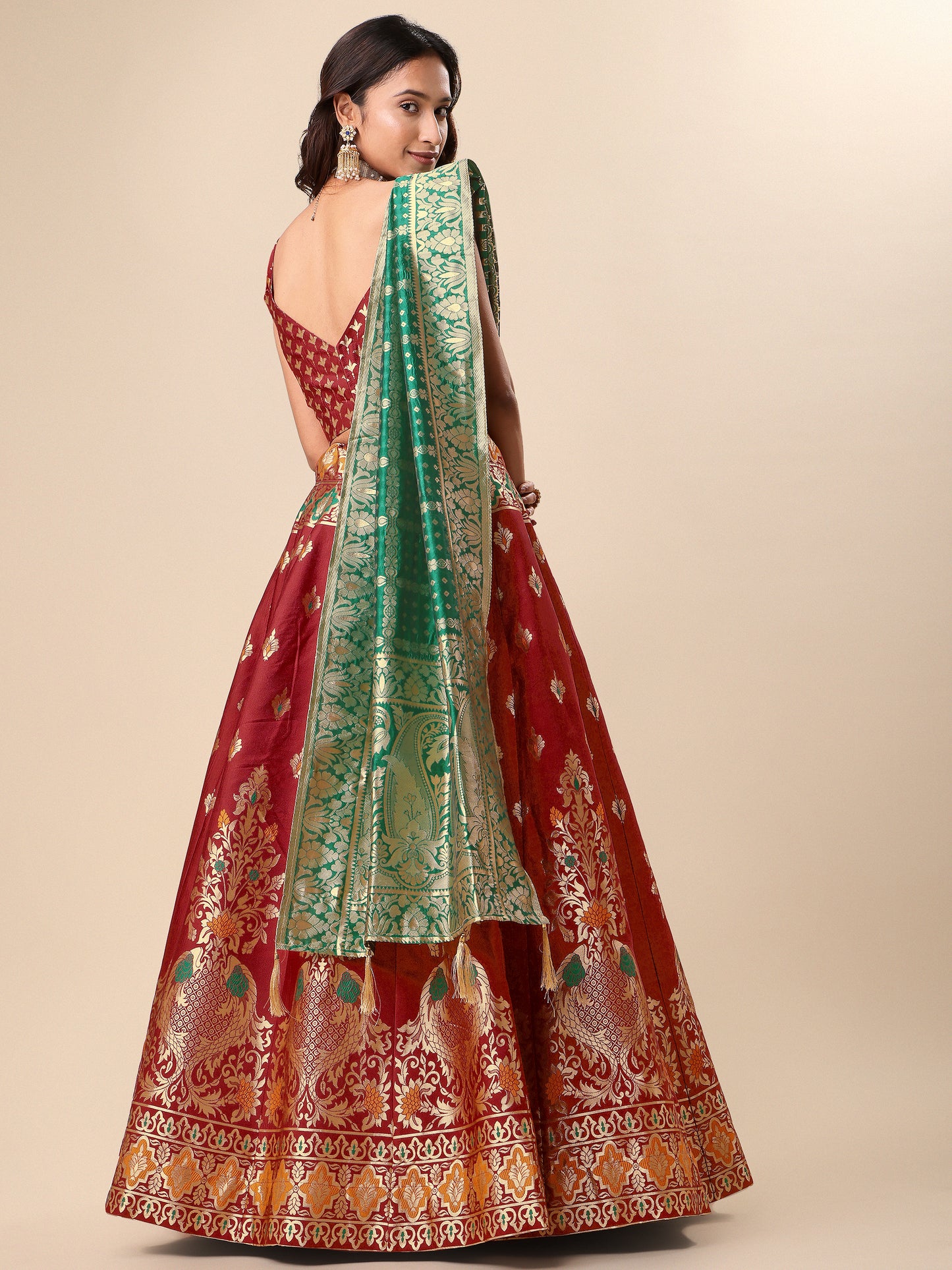 Enhanced Fish Motifs Red Lehenga Choli