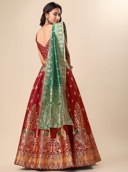 Enhanced Fish Motifs Red Lehenga Choli