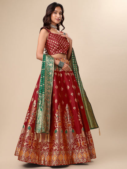 Enhanced Fish Motifs Red Lehenga Choli