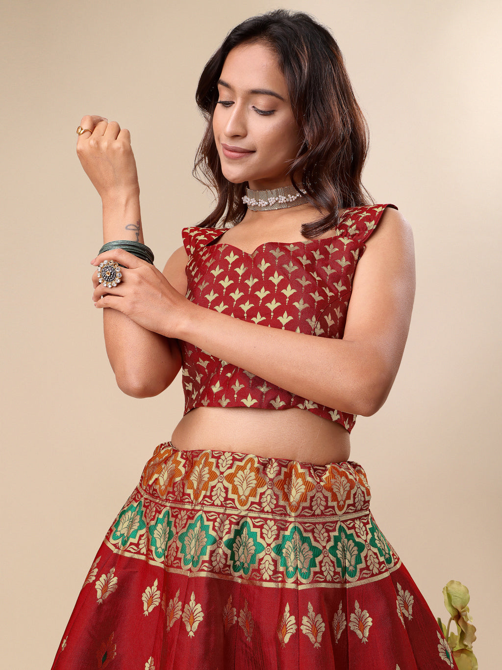 Jacquard Printed Lehengad