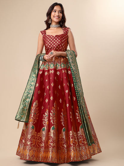 Enhanced Fish Motifs Red Lehenga Choli