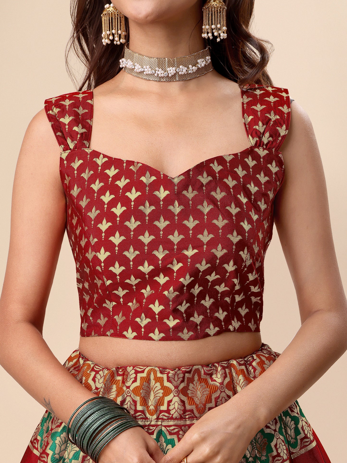 Enhanced Fish Motifs Red Lehenga Choli