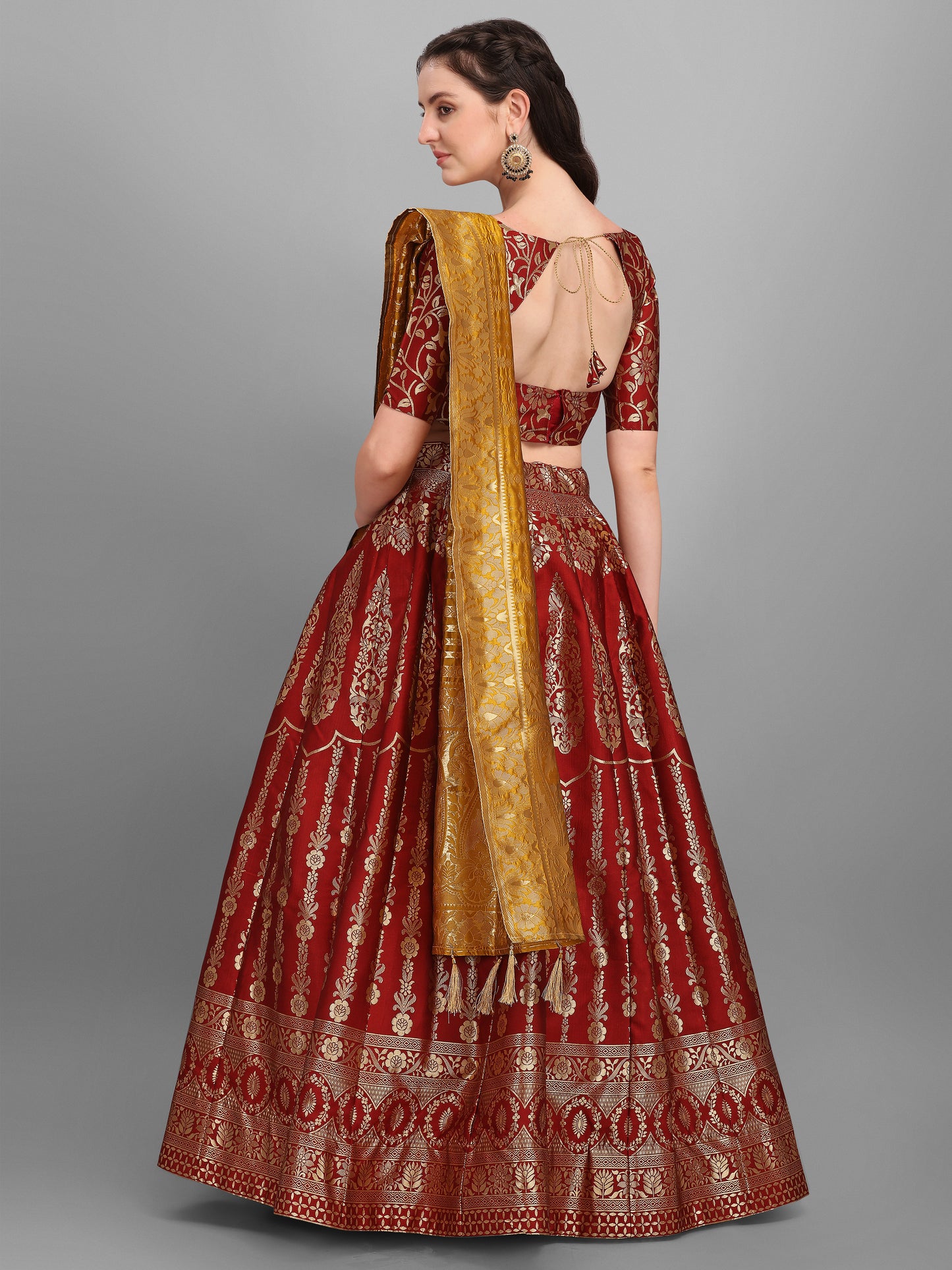 Women Kalidar Maroon Lehenga Choli