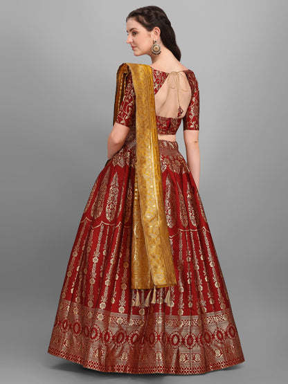 Women Kalidar Maroon Lehenga Choli