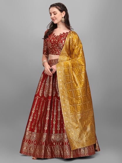 Women Kalidar Maroon Lehenga Choli