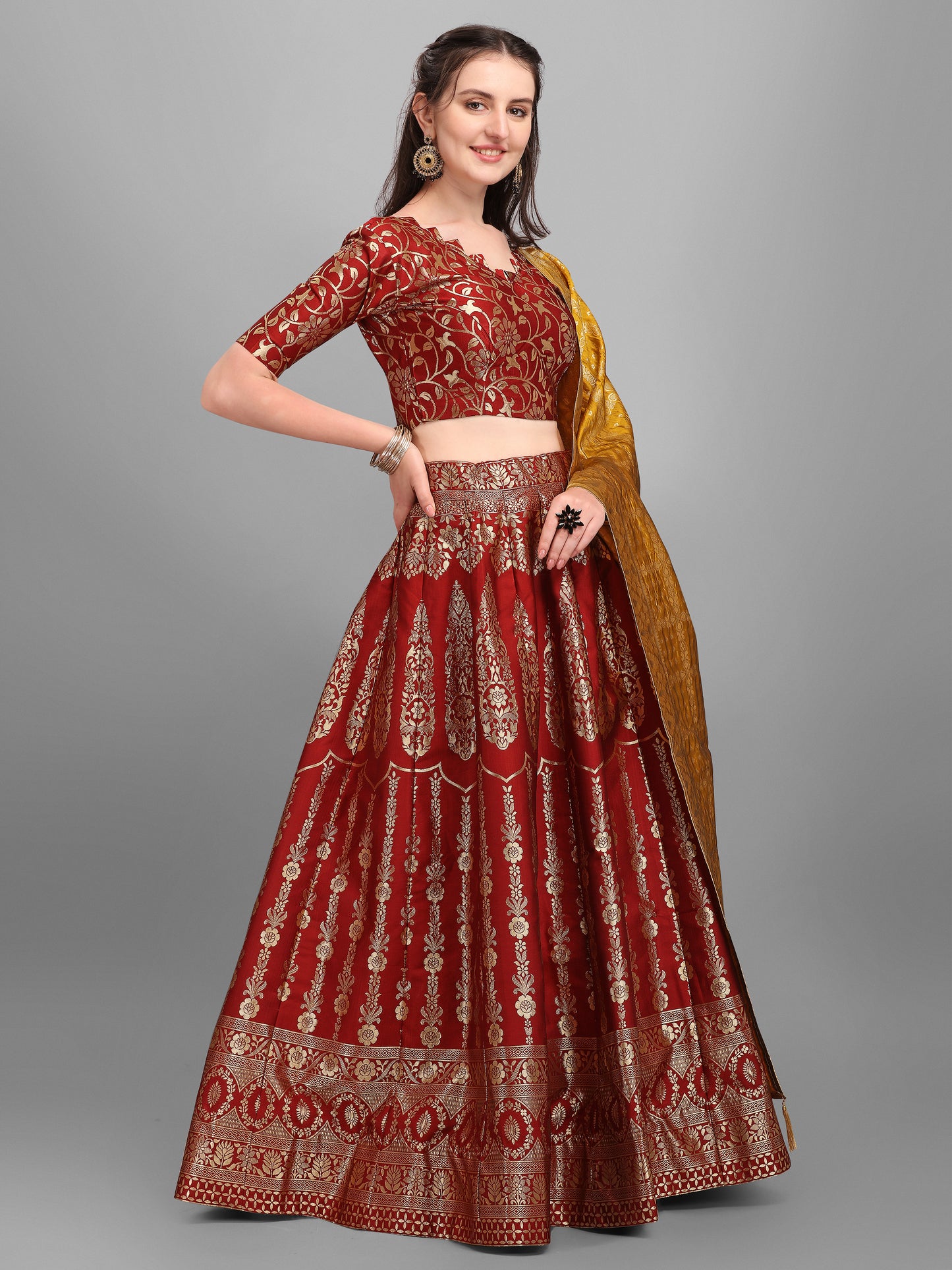 Women Kalidar Maroon Lehenga Choli