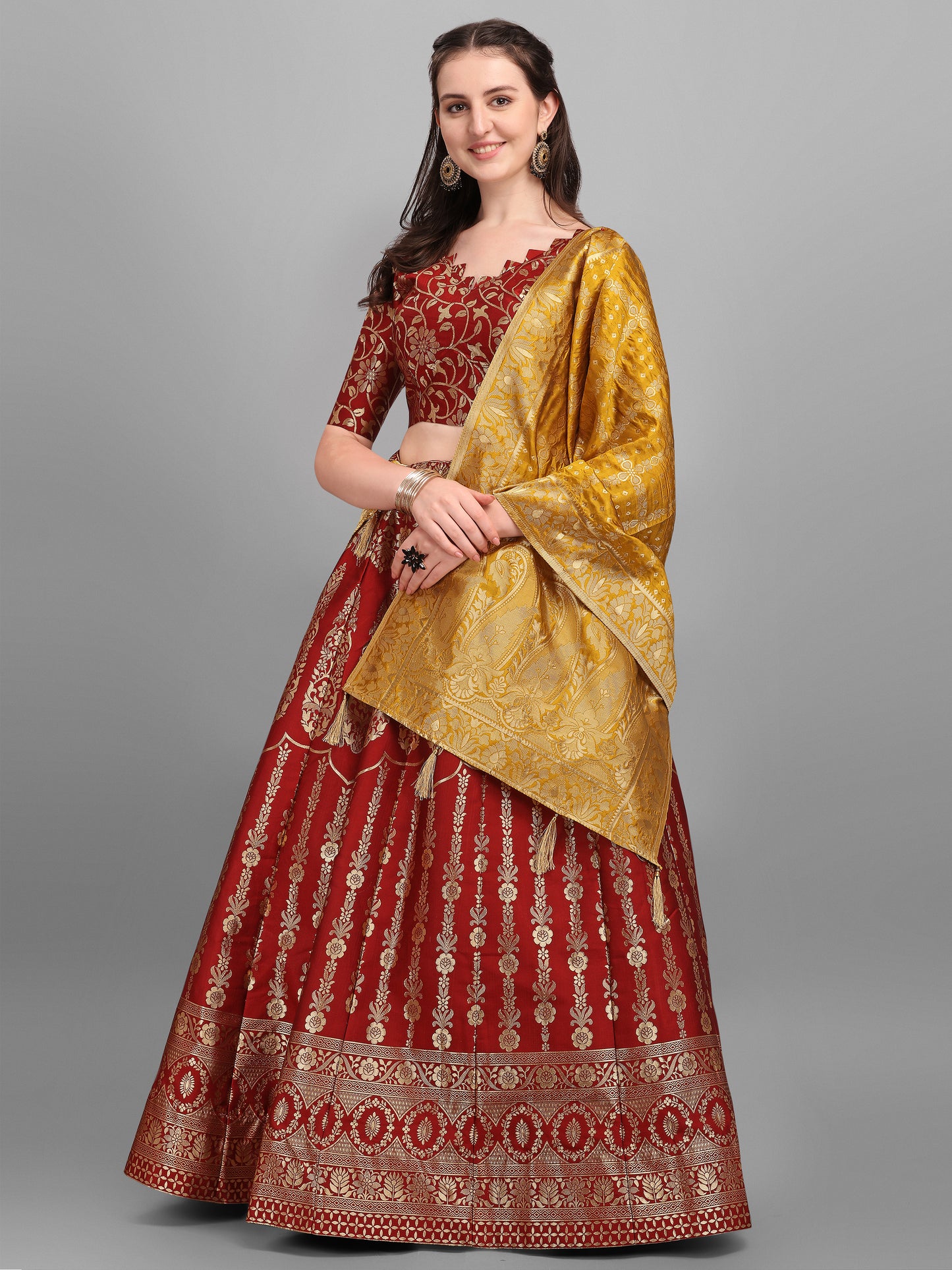 Women Kalidar Maroon Lehenga Choli