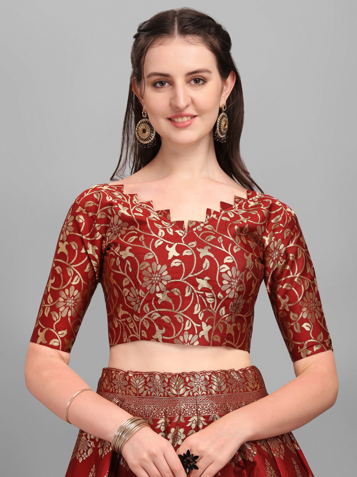 Women Kalidar Maroon Lehenga Choli