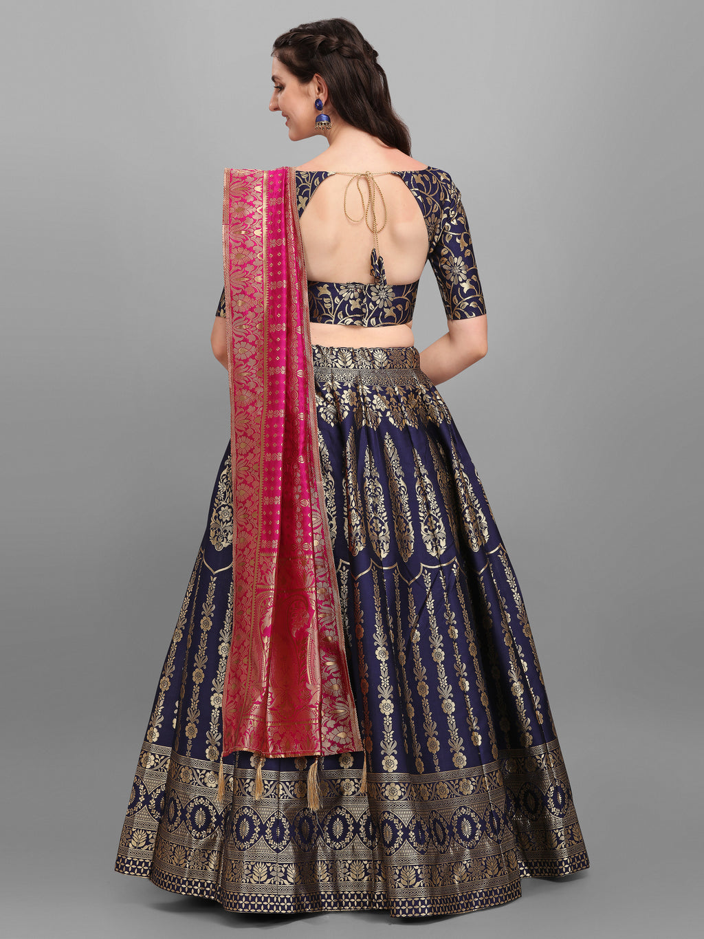 Women Kalidar Navy Blue Lehenga Choli