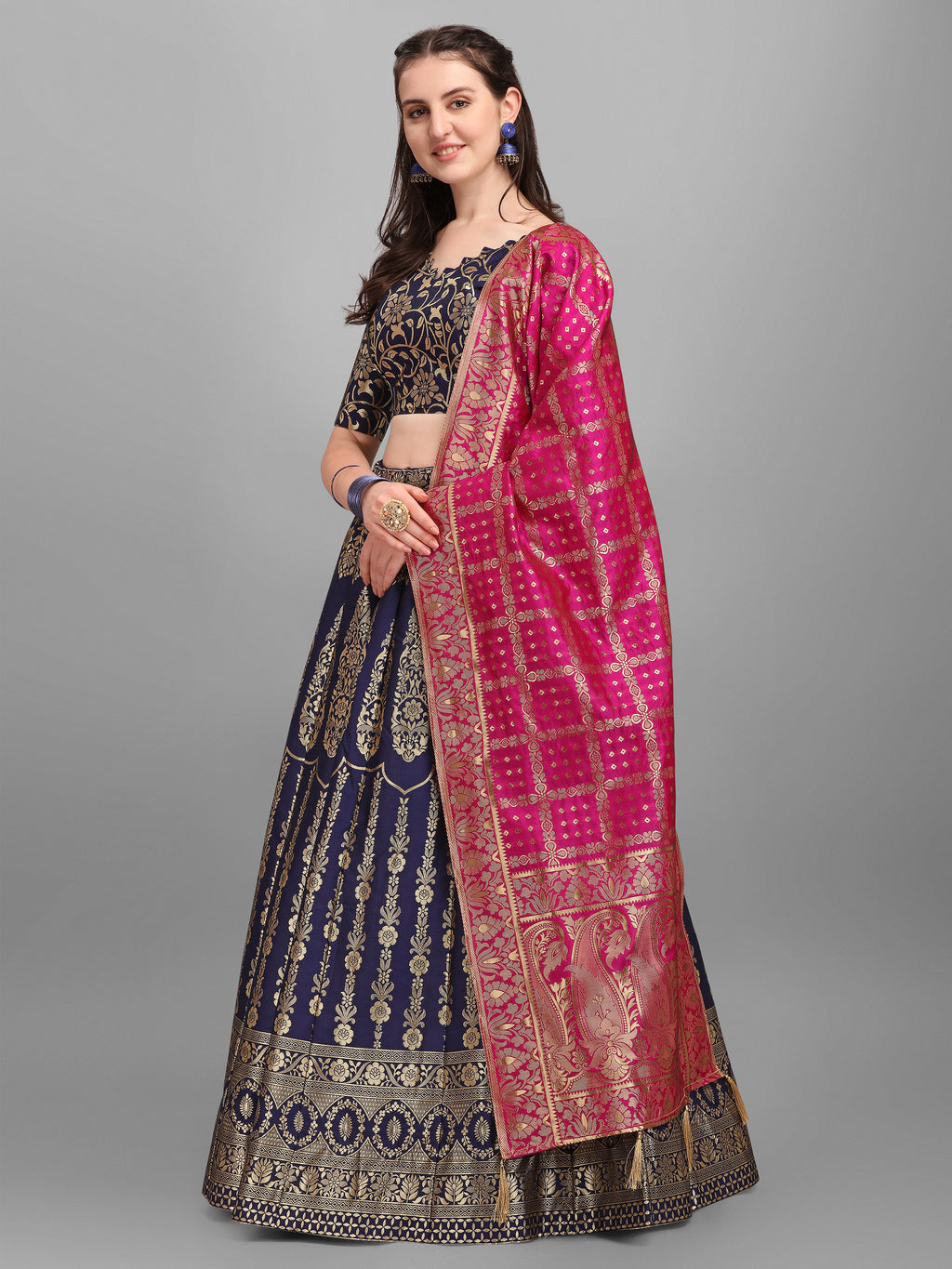 Women Kalidar Navy Blue Lehenga Choli