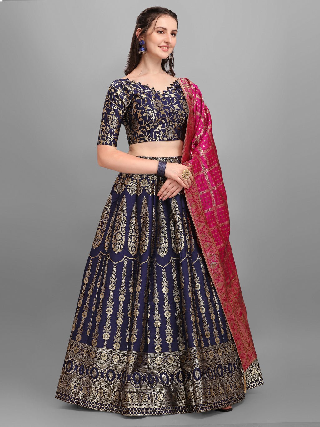 Women Kalidar Navy Blue Lehenga Choli