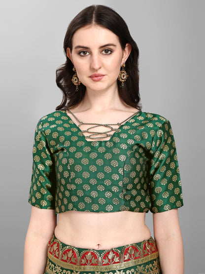 Embellished Woven Kalidar Dark Green Lehenga Choli