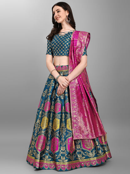 Embellished Woven Kalidar Rama Lehenga Choli