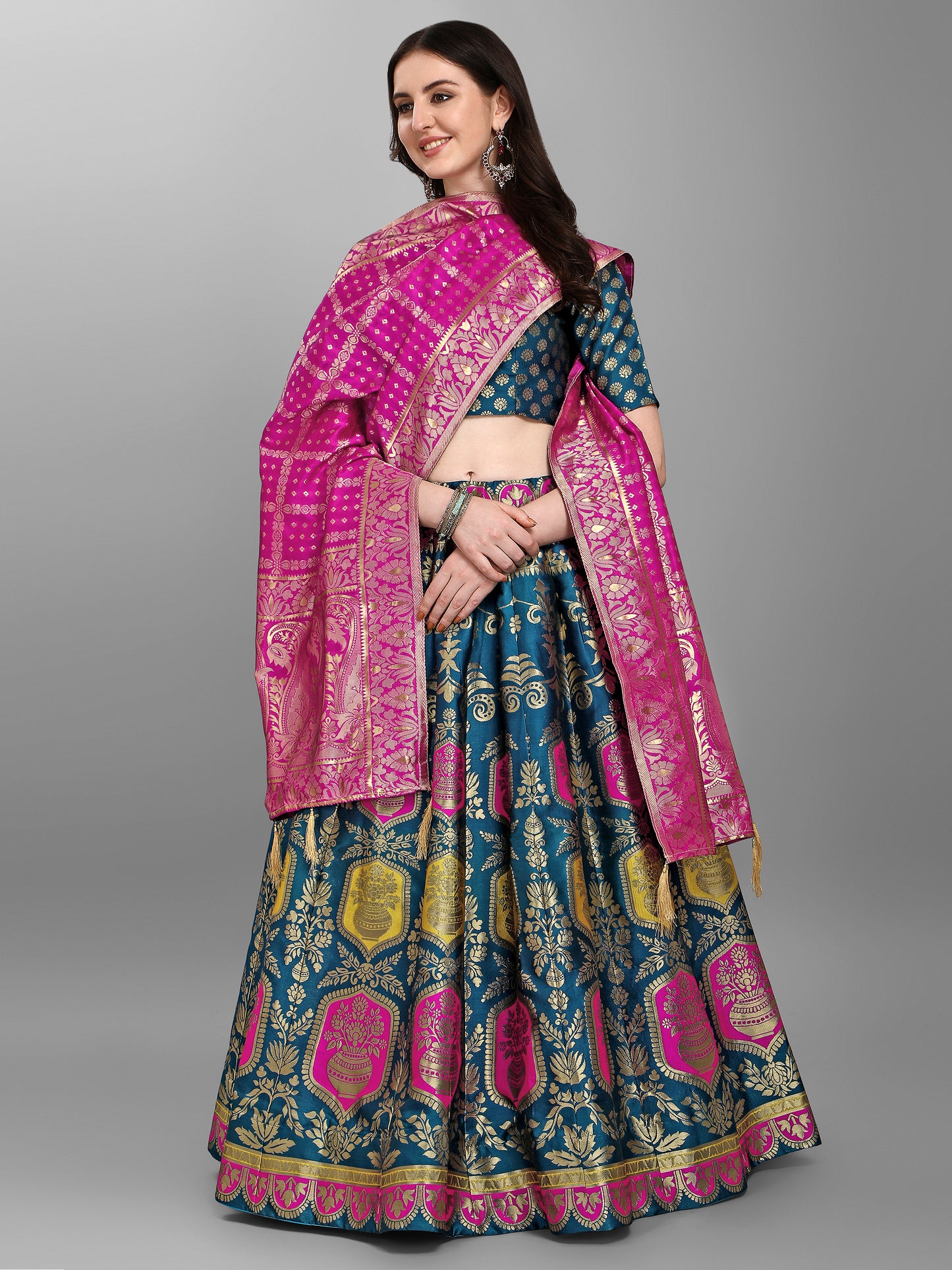 Embellished Woven Kalidar Rama Lehenga Choli