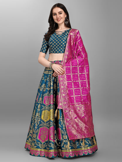 Embellished Woven Kalidar Rama Lehenga Choli