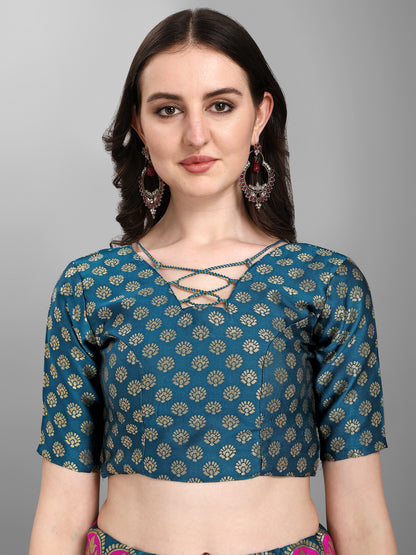 Embellished Woven Kalidar Rama Lehenga Choli