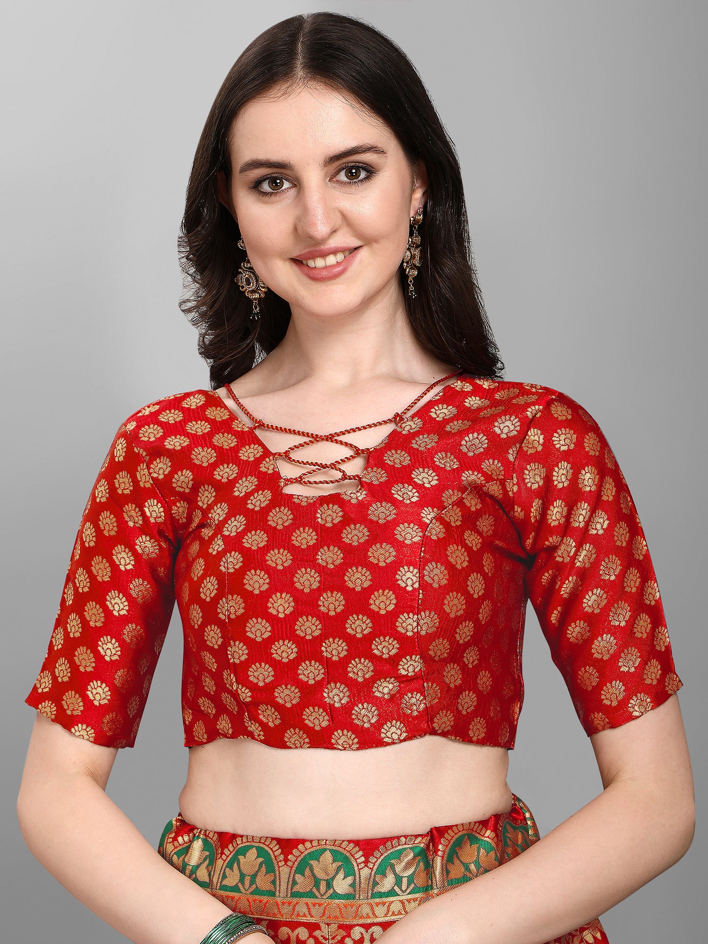 Embellished Woven Kalidar Red Lehenga Choli