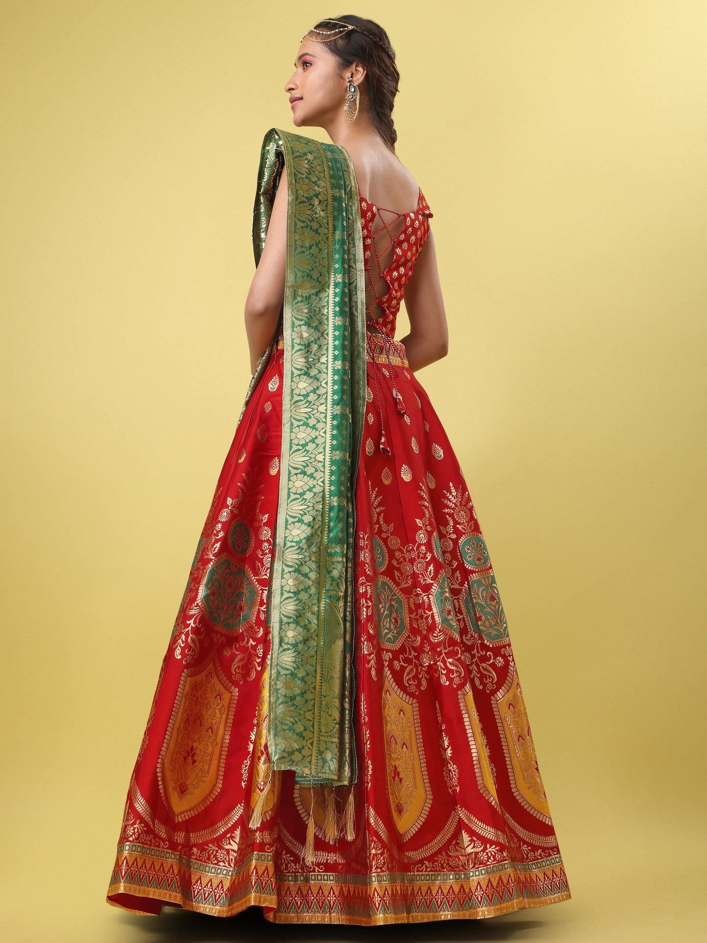 Elegant Jacquard Red Lehenga Choli