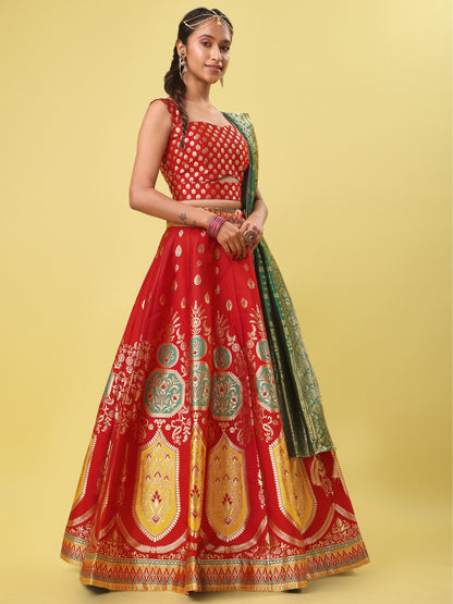 Elegant Jacquard Red Lehenga Choli