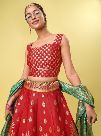 Elegant Jacquard Red Lehenga Choli