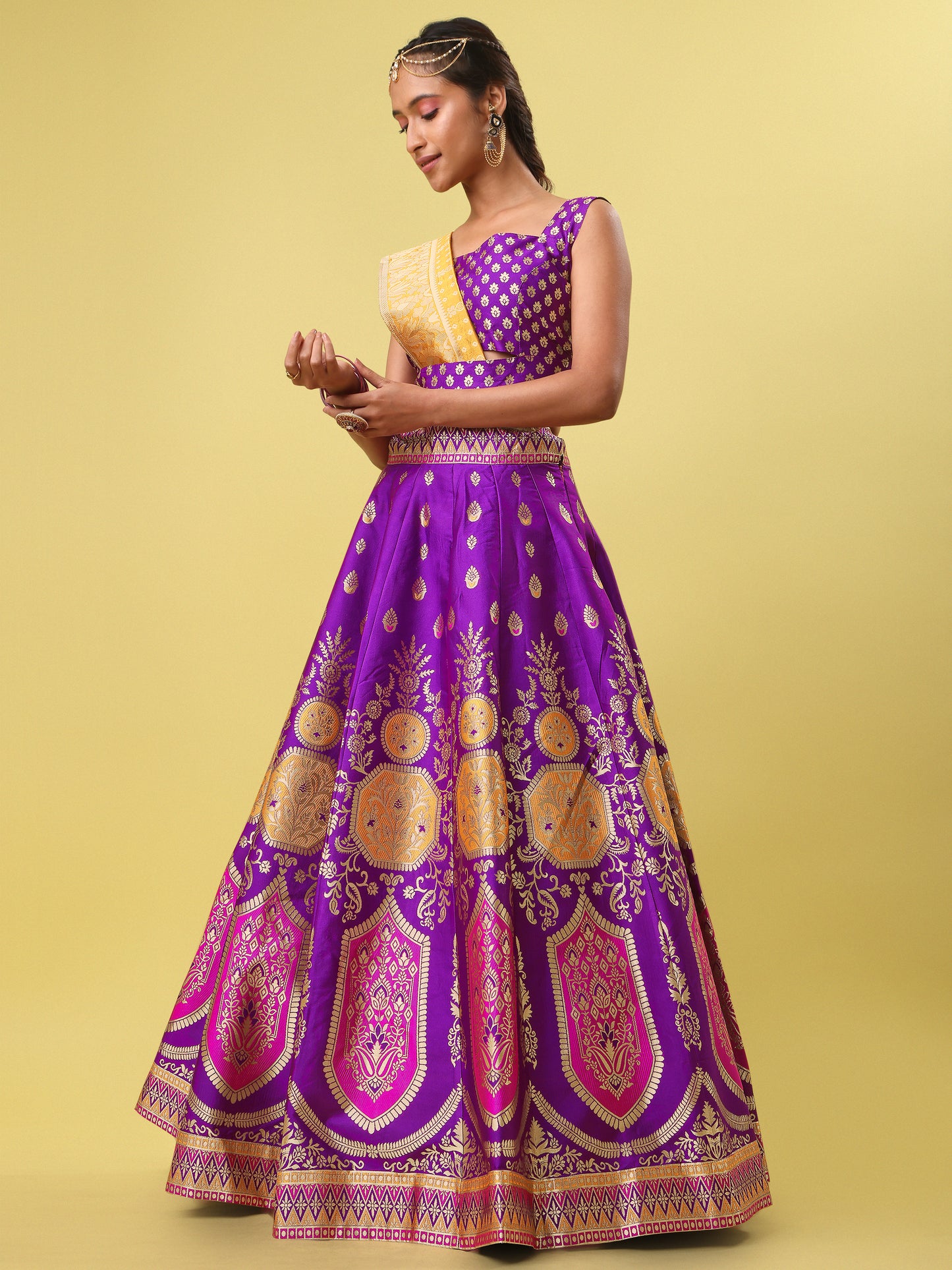 Elegant Jacquard Wine Lehenga Choli