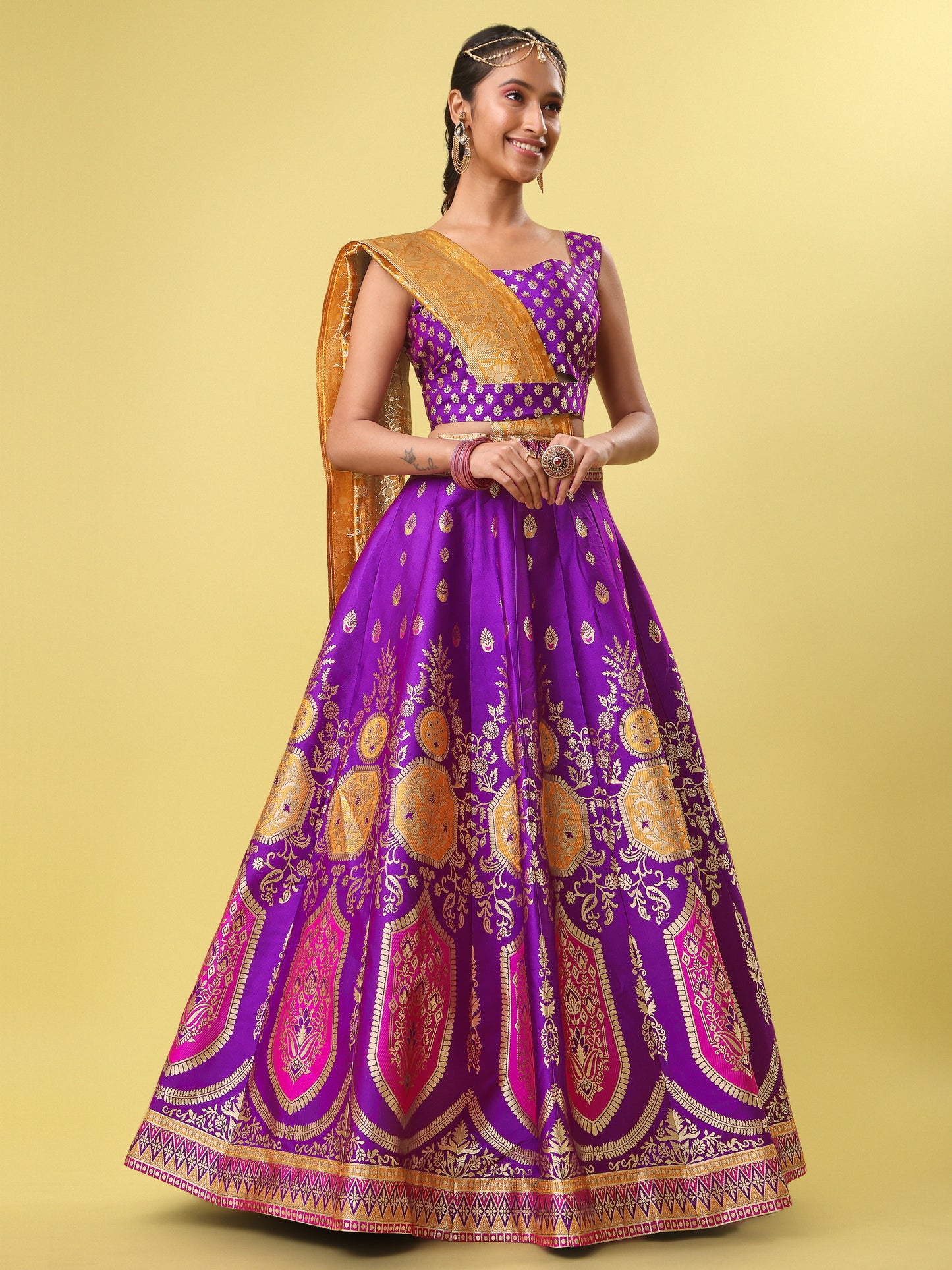 Elegant Jacquard Wine Lehenga Choli