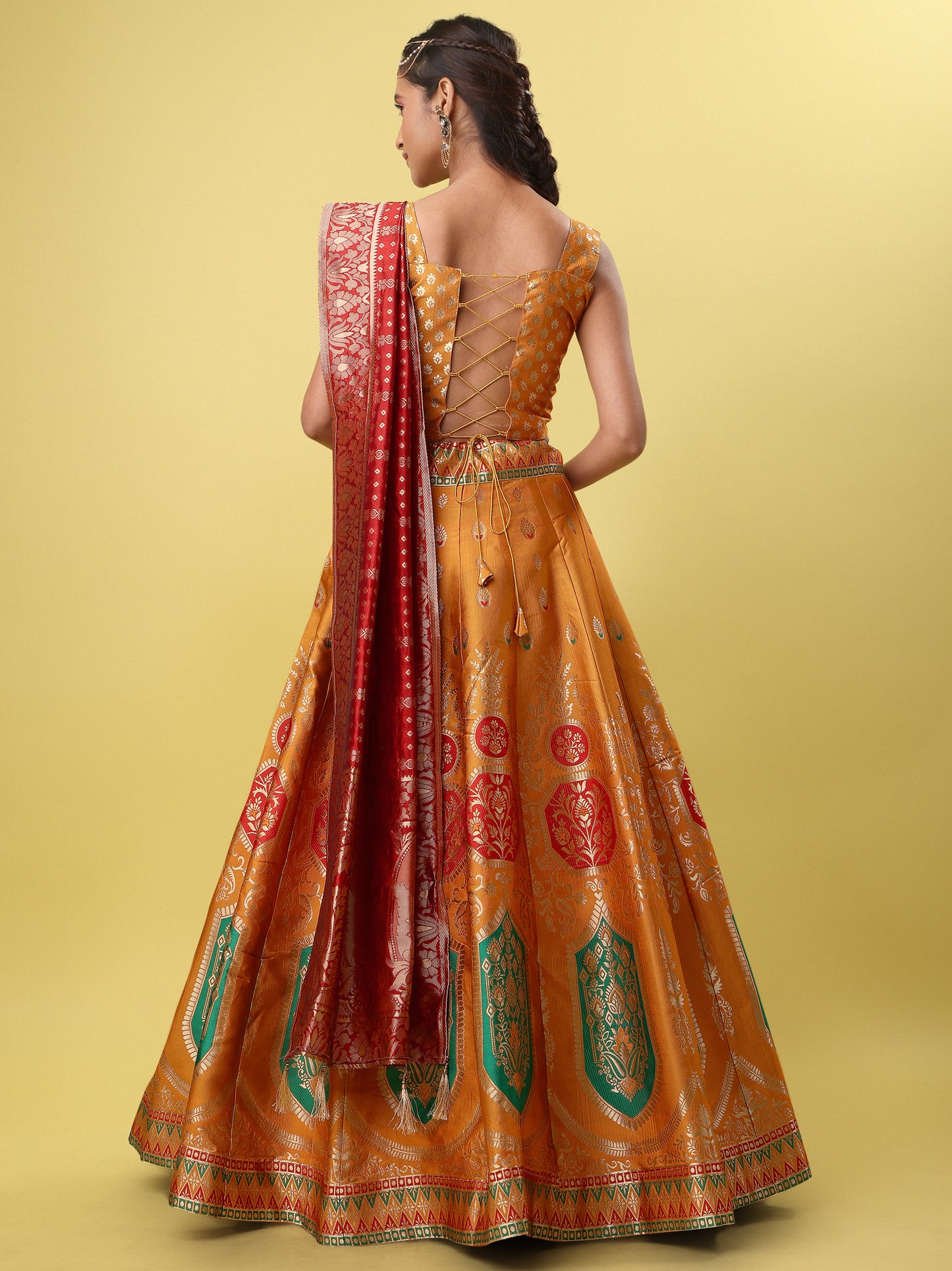 Elegant Jacquard Yellow Lehenga Choli