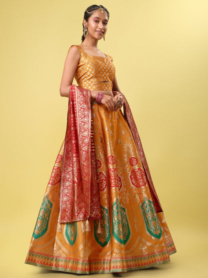 Elegant Jacquard Yellow Lehenga Choli