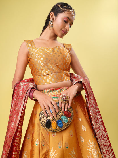 Elegant Jacquard Yellow Lehenga Choli