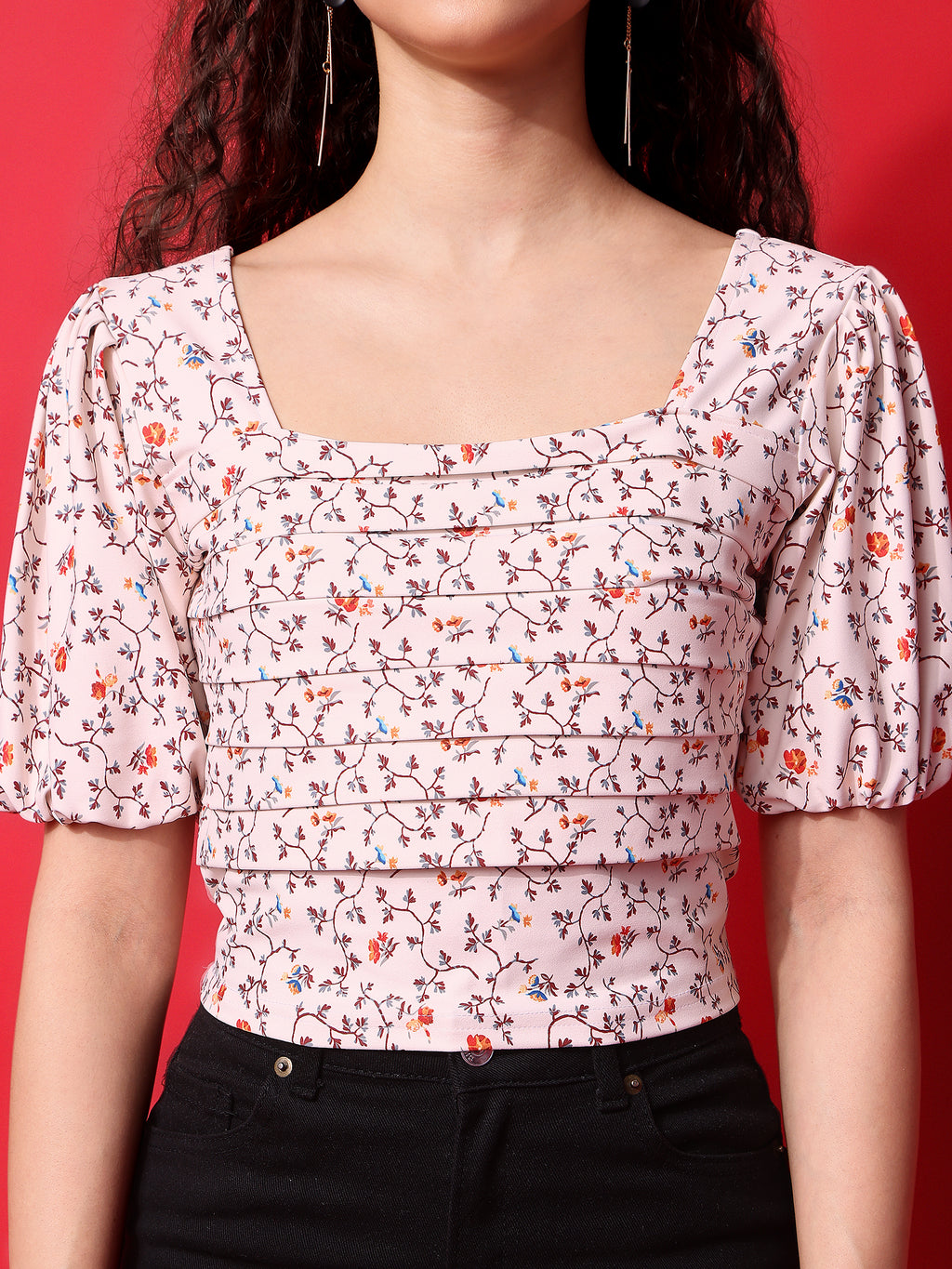 Beige Square Neck Crop Top For Women