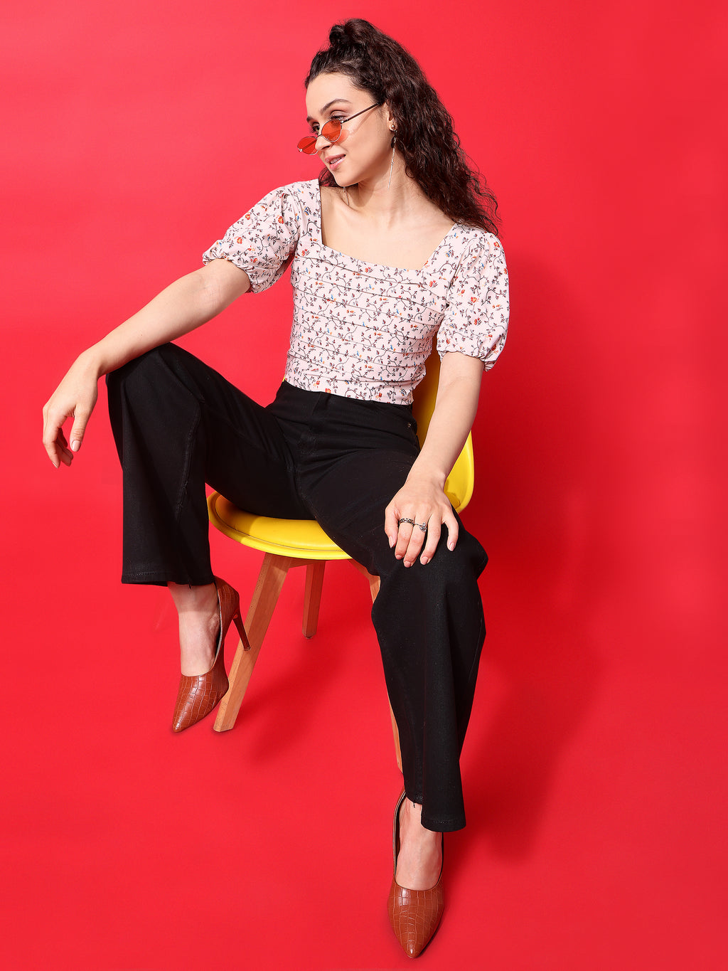 Beige Square Neck Crop Top For Women