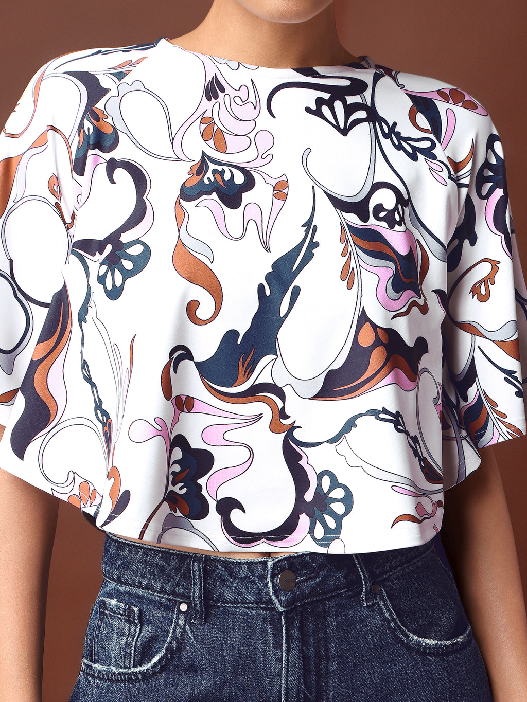 White Round Neck Crop Top For Women