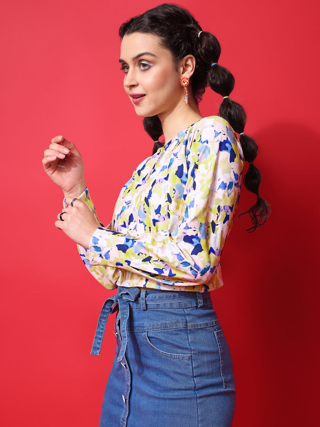 Yellow Boat Neck Crop Top For Women