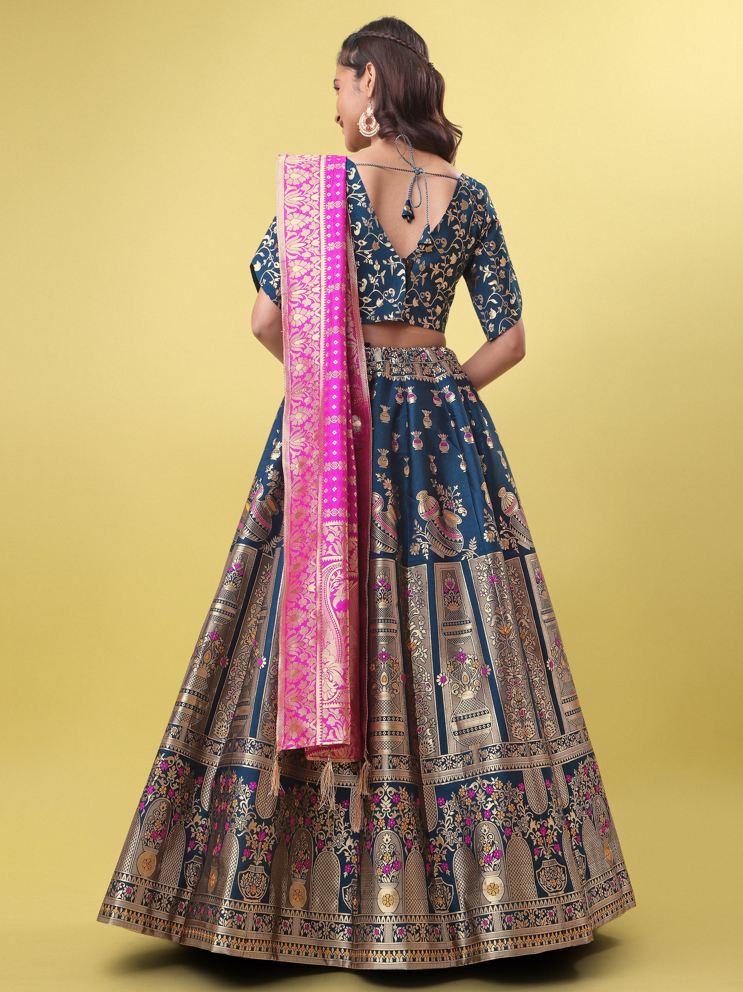 Decorated With Beautiful Flower Motif Rama Lehenga Choli