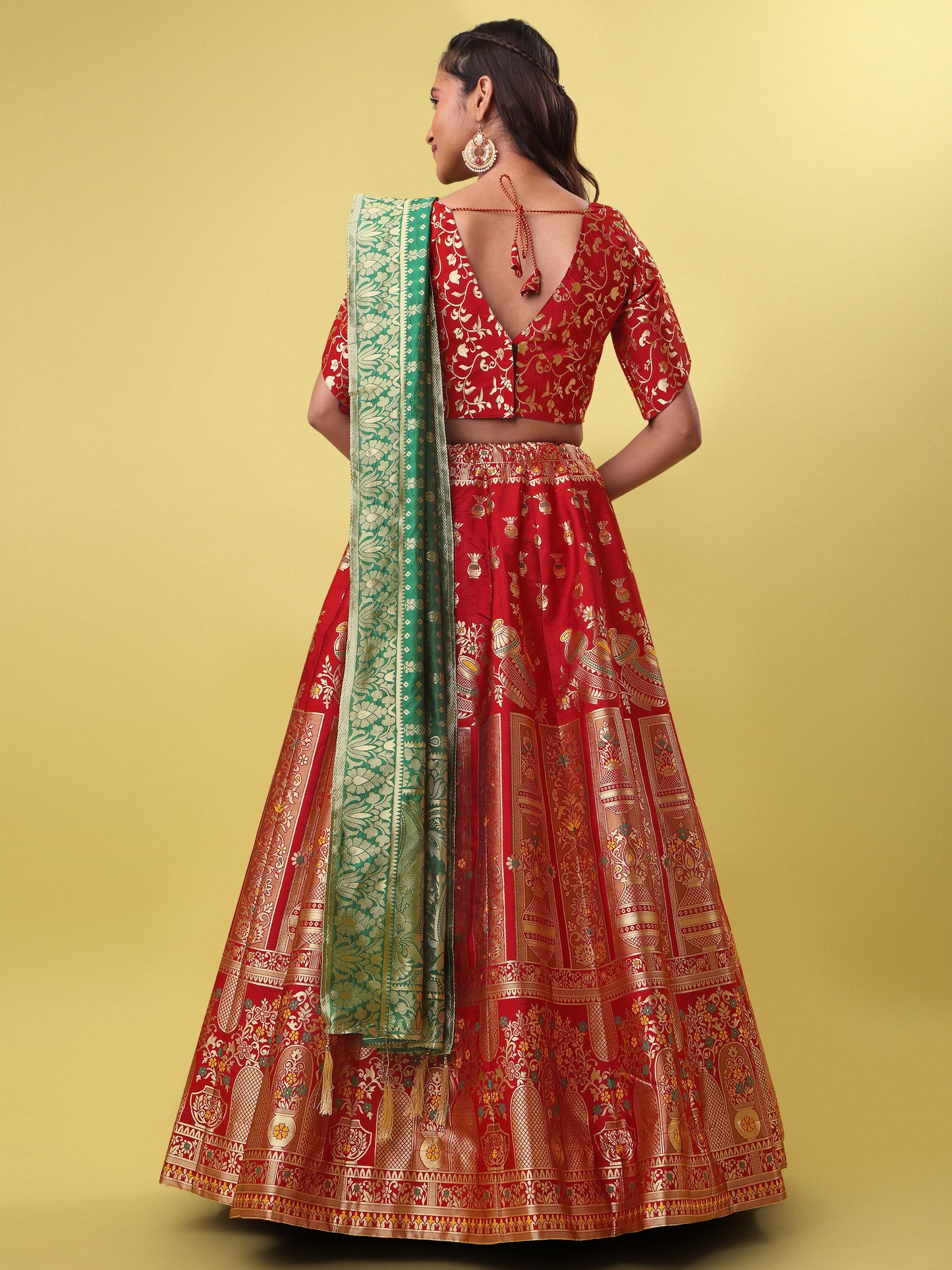 Decorated With Beautiful Flower Motif Red Lehenga Choli