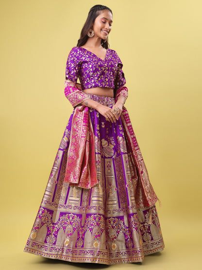 Decorated With Beautiful Flower Motif Wine Lehenga Choli