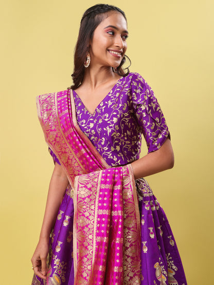 Decorated With Beautiful Flower Motif Wine Lehenga Choli