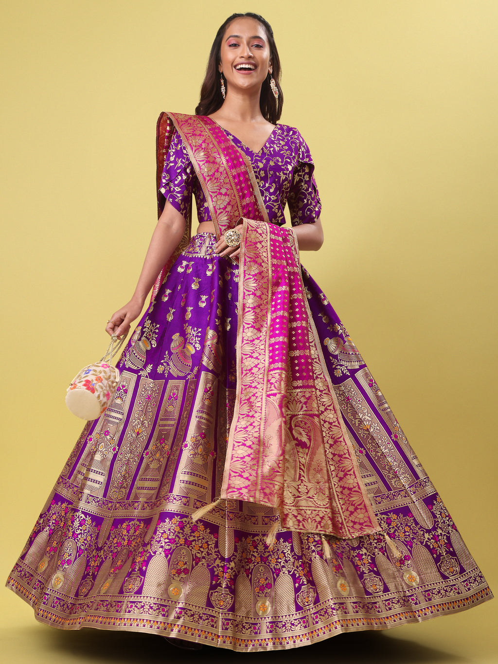 Decorated With Beautiful Flower Motif Wine Lehenga Choli