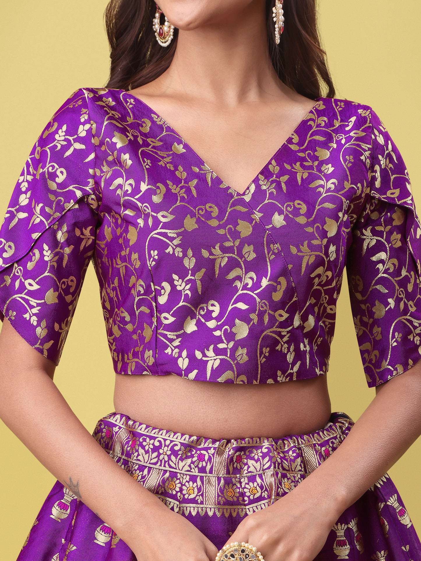 Decorated With Beautiful Flower Motif Wine Lehenga Choli