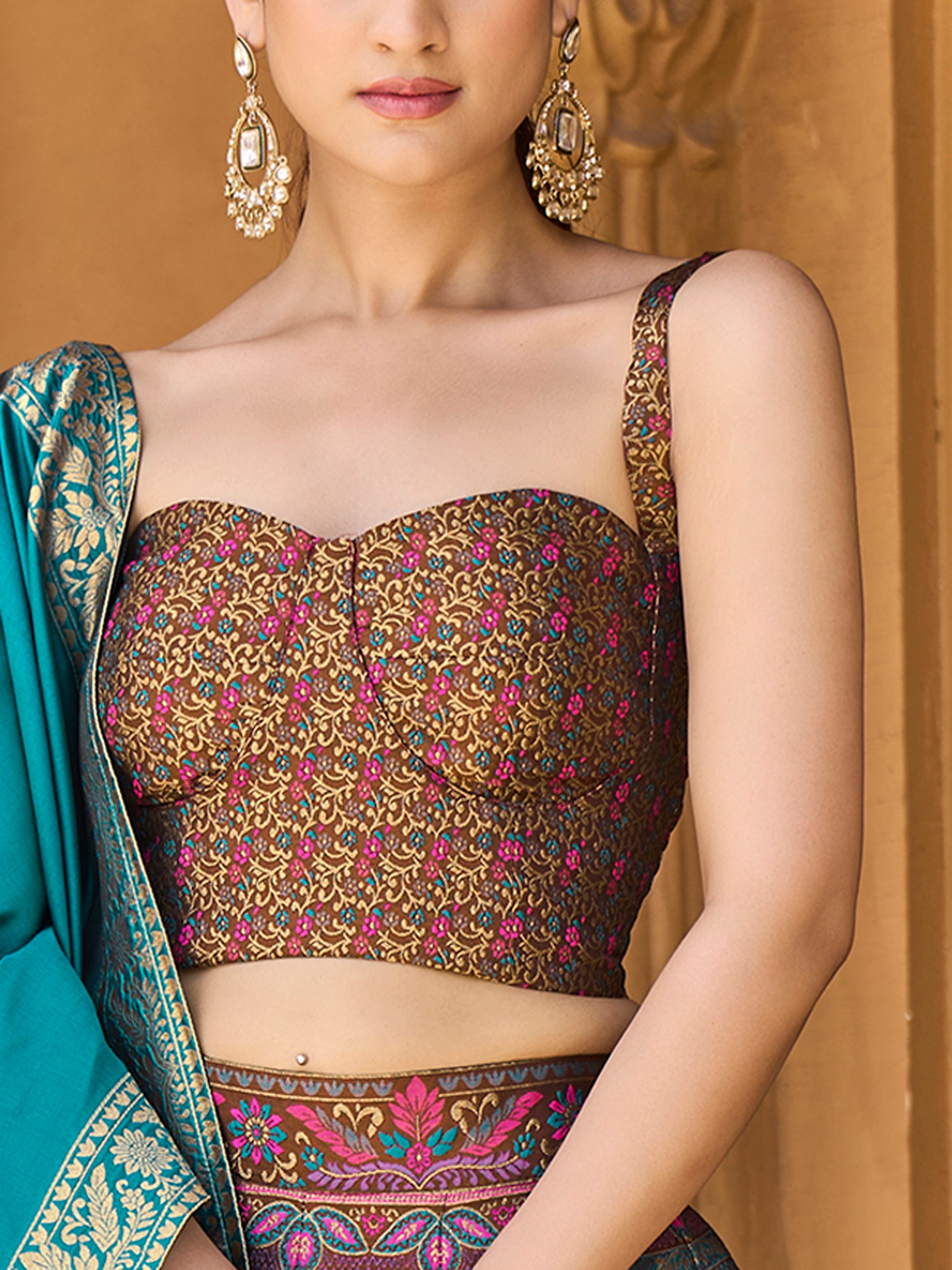 Women's Brown Kanjiwaram Lehengas